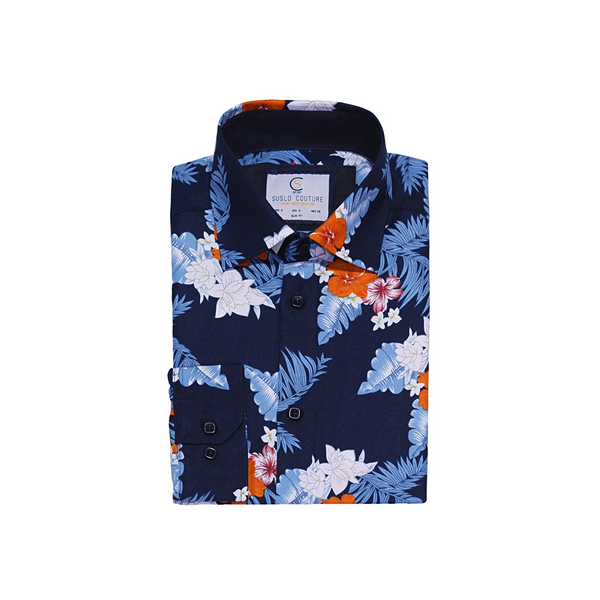 Navy blue floral dress shirt outlet