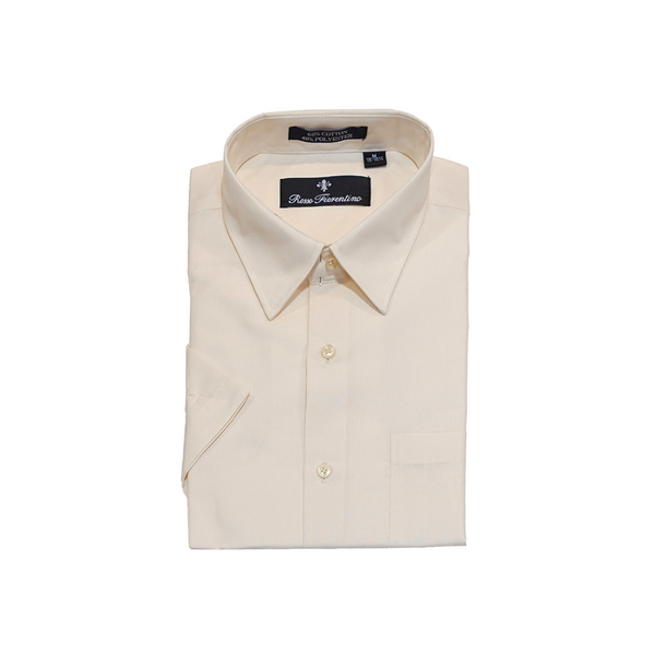 Cream Solid Short Sleeved Dress Shirt - Classic Fit - Front View
