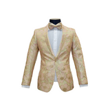 Baby Pink & Gold Shawl Lapel Floral Blazer - Front View
