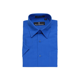 Blue Solid Short Sleeved Dress Shirt - Classic Fit - Front View
