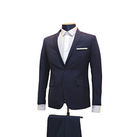 2pc Navy Blue Textured Suit - Slim Fit - Side View