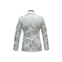 White & Silver Shawl Lapel Floral Blazer - Back View