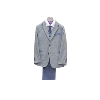 4pc Light Blue Denim Style Boy's Suit - Front View