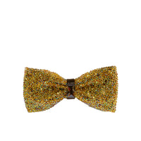 Yellow Gold Rhinestone Crystal Bow Tie - Front View