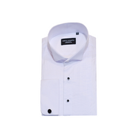 White Solid Pleated Tuxedo Shirt - Classic Fit - Front View