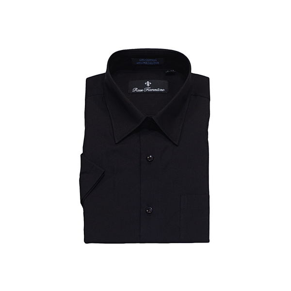Black Solid Short Sleeved Dress Shirt - Classic Fit - Front View