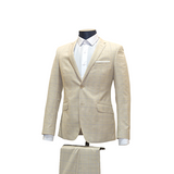 2pc Cream & Blue Plaid Suit - Slim Fit - Side View