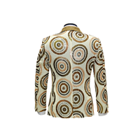 Cream & Gold Shawl Lapel Circle Pattern Sequin Blazer - Back View