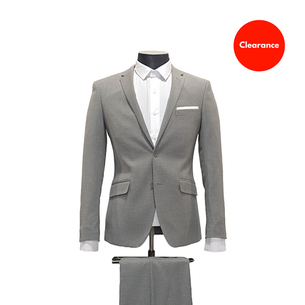 2pc Grey Diamond Dot Pattern Suit - Slim Fit - Front View