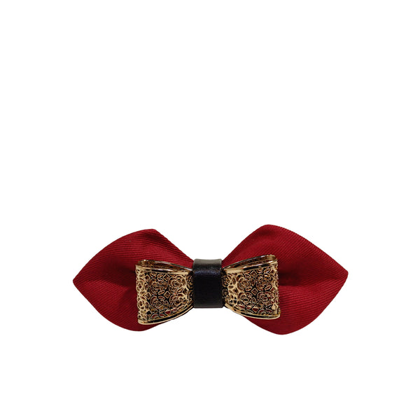 Red & Gold Cotton Metal Ornament Bow Tie - Front View