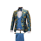 3pc Teal & Gold Floral Tuxedo - Side View