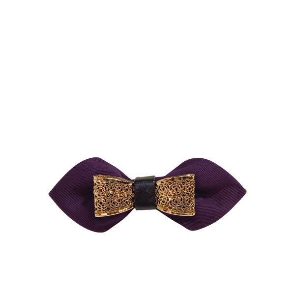 Purple & Gold Cotton Metal Ornament Bow Tie - Front View