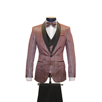 3pc Burgundy & Black Zig-Zag Pattern Tuxedo - Front View