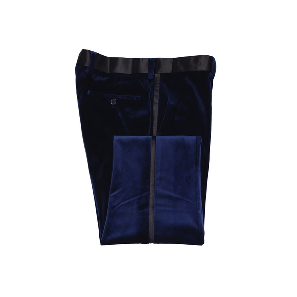 Velvet Tuxedo Dress Pants - Navy Blue Folded