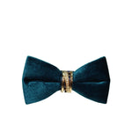 Dark Turquoise Blue Velvet Ornament Bow Tie - Front View