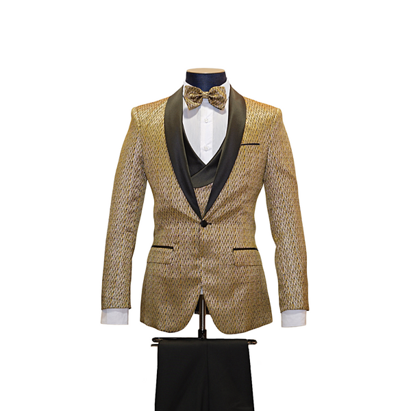 3pc Gold & Black Zig-Zag Pattern Tuxedo - Front View