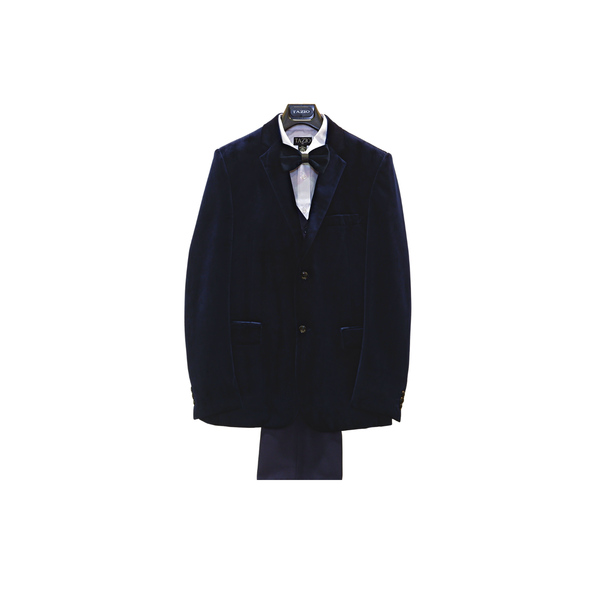 4pc Navy Blue Velvet Boy's Suit - Front View