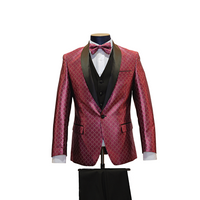 3pc Magenta Pink & Black Diamond Pattern Tuxedo - Front View