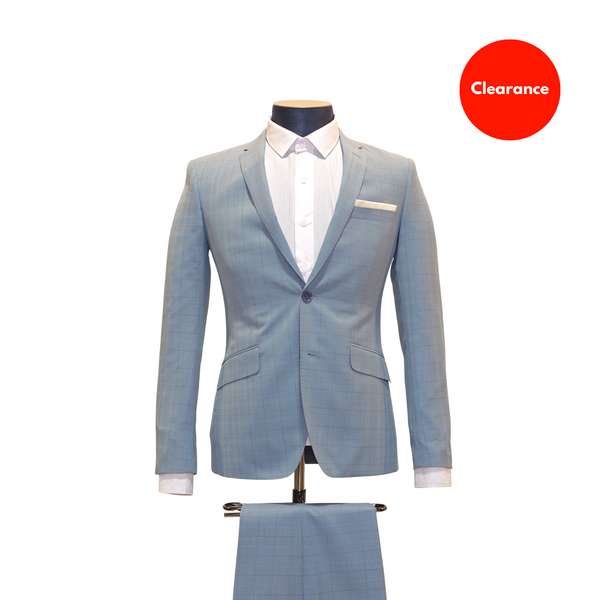 2pc Light Blue Check Suit - Slim Fit - Front View