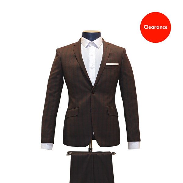 2pc Burgundy & Black Plaid Suit - Slim Fit - Front View