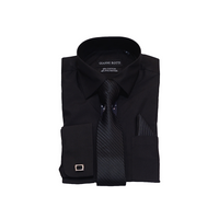 Black Solid Cufflink Dress Shirt - Classic Fit - Front View