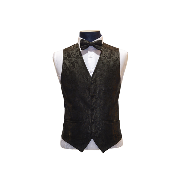 Black Paisley Pattern Vest Set - Front View