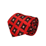 Red & Black Square Dot Pattern Silk Tie - Front View