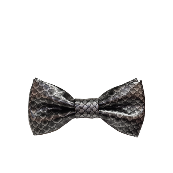 Black & Silver Snakeskin Pattern Faux Leather Bow Tie - Front View