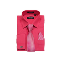 Hot Pink Solid Cufflink Dress Shirt - Classic Fit - Front View