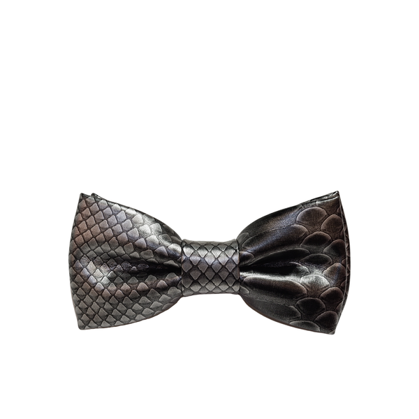 Black & Silver Scale Pattern Faux Leather Bow Tie - Front View
