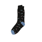 Black & Baby Blue Shark Pattern Dress Socks - Front View