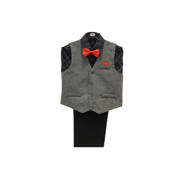 Charcoal and Black Boy's Vest Set - Front View