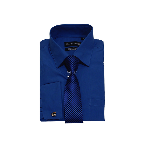 Royal Blue Solid Cufflink Dress Shirt - Classic Fit - Front View