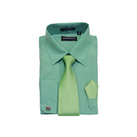 Jade Green Solid Cufflink Dress Shirt - Classic Fit - Front View