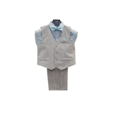 Beige & Turquoise Boy's Vest Set - Front View