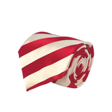 Red & White Striped Pattern Silk Tie - Front View