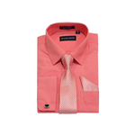 Salmon Pink Solid Cufflink Dress Shirt - Classic Fit - Front View