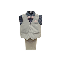 Light Grey & Navy Blue Boy's Vest Set - Front View