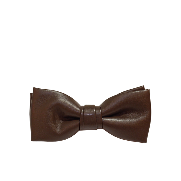 Brown Faux Leather Bow Tie - Front View