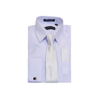 White Solid Cufflink Dress Shirt - Classic Fit - Front View