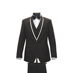 3pc Black & White Trim Shawl Lapel Tuxedo - Front View