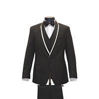 3pc Black & White Trim Shawl Lapel Tuxedo - Front View