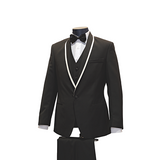 3pc Black & White Trim Shawl Lapel Tuxedo - Side View
