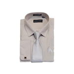Light Pewter Grey Solid Cufflink Dress Shirt - Classic Fit - Front View