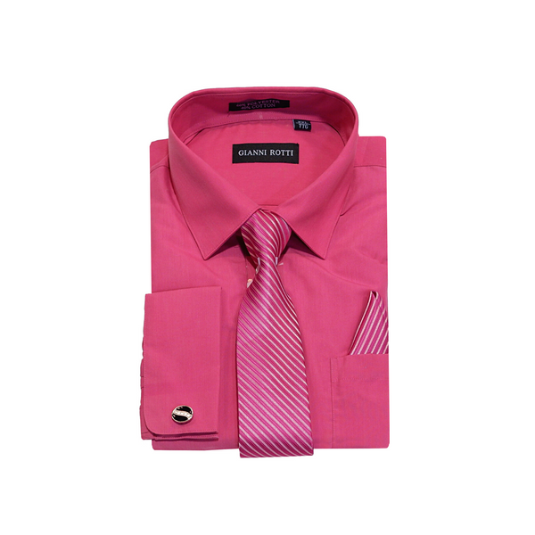 Pink Solid Cufflink Dress Shirt - Classic Fit - Front View