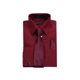 Maroon Solid Cufflink Dress Shirt - Classic Fit - Front View