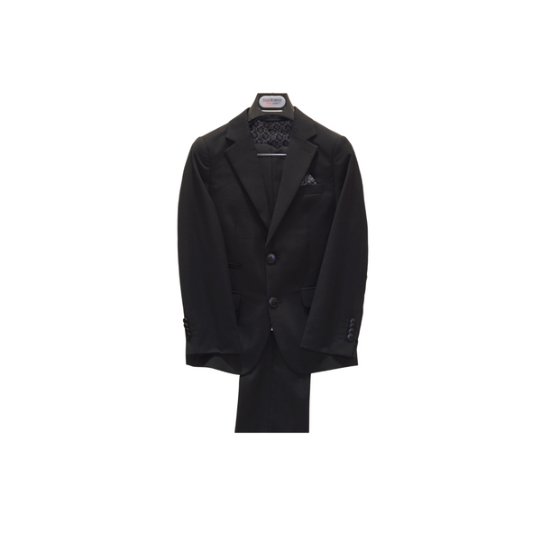 2pc Black Textured Boy's Suit - Front View