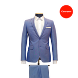 2pc Light Blue Textured Semi Sheen Suit - Slim Fit - Front View