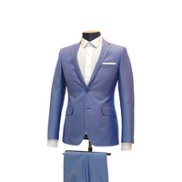 2pc Light Blue Textured Semi Sheen Suit - Slim Fit - Side View