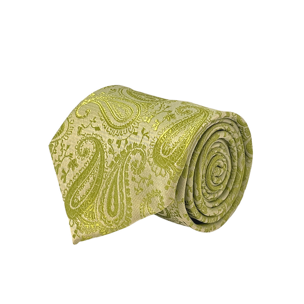 Green Paisley Pattern Silk Tie - Front View